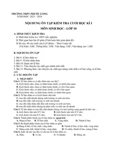 Trang đầu Đề cương ôn tập Học kì 1 Sinh học 10 năm 2023-2024 trường THPT Phước Long (TP Hồ Chí Minh)