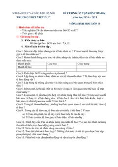 Trang đầu Đề cương ôn tập Học kì 1 Sinh học 10 năm 2024-2025 trường THPT Việt Đức (Hà Nội)