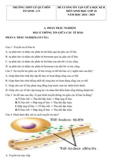 Trang đầu Đề cương ôn tập Giữa kì 2 Sinh học 10 năm 2024-2025 trường THPT Lê Quý Đôn (Đắk Lắk)