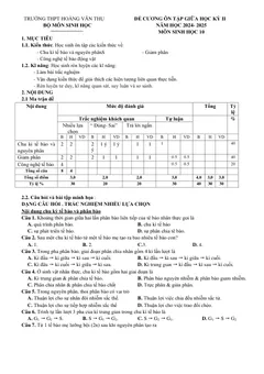 Trang đầu Đề cương ôn tập Giữa kì 2 Sinh học 10 năm 2024-2025 trường THPT Hoàng Văn Thụ (Hà Nội)