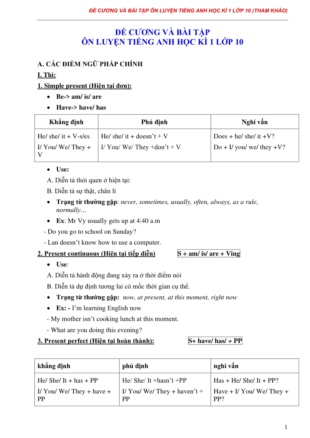 Đề cương ôn tập Học kì 1 Tiếng Anh 10 năm 2025-2026 trường THPT Bắc Kạn (Thái Nguyên) - trang 1
