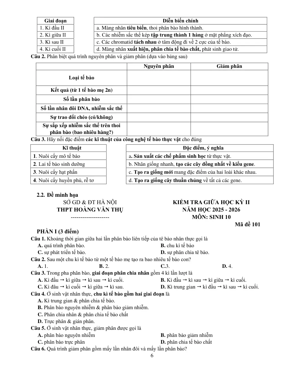 Đề cương ôn tập Giữa kì 2 Sinh học 10 năm 2025-2026 trường THPT Hoàng Văn Thụ (Hà Nội) - trang 6