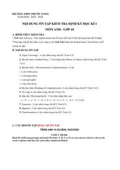 Trang đầu Đề cương ôn tập Học kì 1 Tiếng Anh 10 năm 2025-2026 trường THPT Phước Long (TP Hồ Chí Minh)