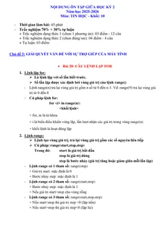 Trang đầu Đề cương ôn tập Giữa kì 2 Tin học 10 năm 2025-2026 trường THPT Việt Đức (Hà Nội)