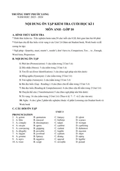 Trang đầu Đề cương ôn tập Học kì 1 Tiếng Anh 10 năm 2023-2024 trường THPT Phước Long (TP Hồ Chí Minh)