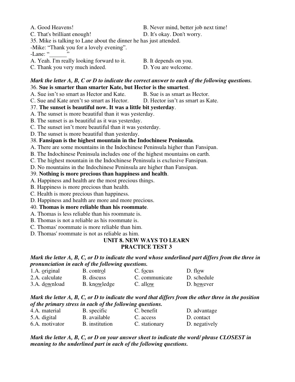 Đề cương ôn tập Giữa kì 2 Tiếng Anh 10 năm 2024-2025 trường THPT Phước Long (TP Hồ Chí Minh) - trang 8