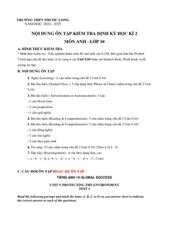Trang đầu Đề cương ôn tập Học kì 2 Tiếng Anh 10 năm 2024-2025 trường THPT Phước Long (TP Hồ Chí Minh)