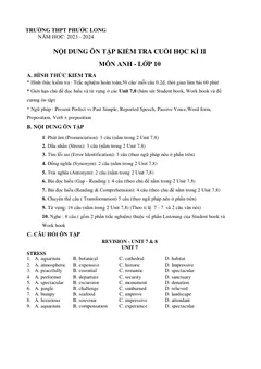 Trang đầu Đề cương ôn tập Học kì 2 Tiếng Anh 10 năm 2023-2024 trường THPT Phước Long (TP Hồ Chí Minh)