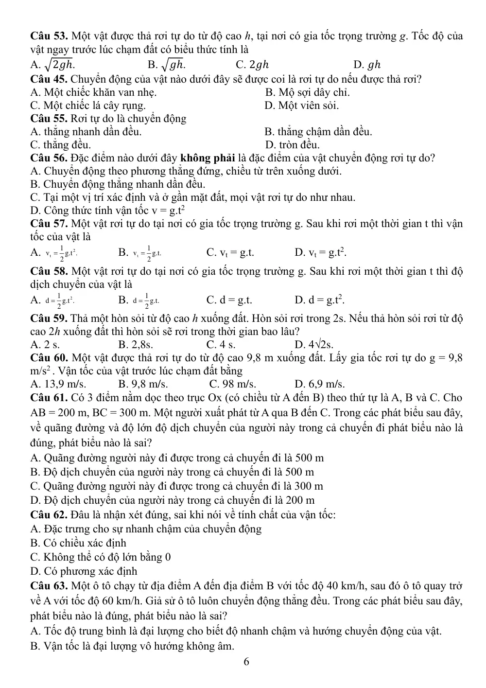 Đề cương ôn tập Giữa kì 1 Vật lí 10 năm 2024-2025 trường THPT Đông Hà (Quảng Trị) - trang 6