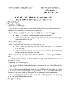 Trang đầu Đề cương ôn tập Học kì 1 Tin học 10 năm 2024-2025 trường THPT Lý Thường Kiệt (TP Hồ Chí Minh)