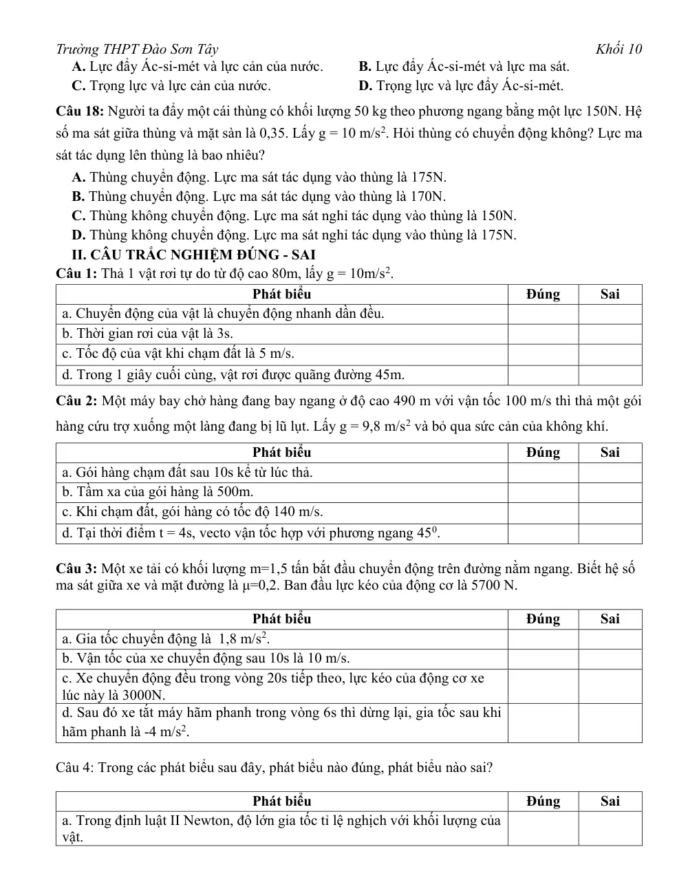 Đề cương ôn tập Học kì 1 Vật lí 10 năm 2024-2025 trường THPT Đào Sơn Tây (TP Hồ Chí Minh) - trang 7