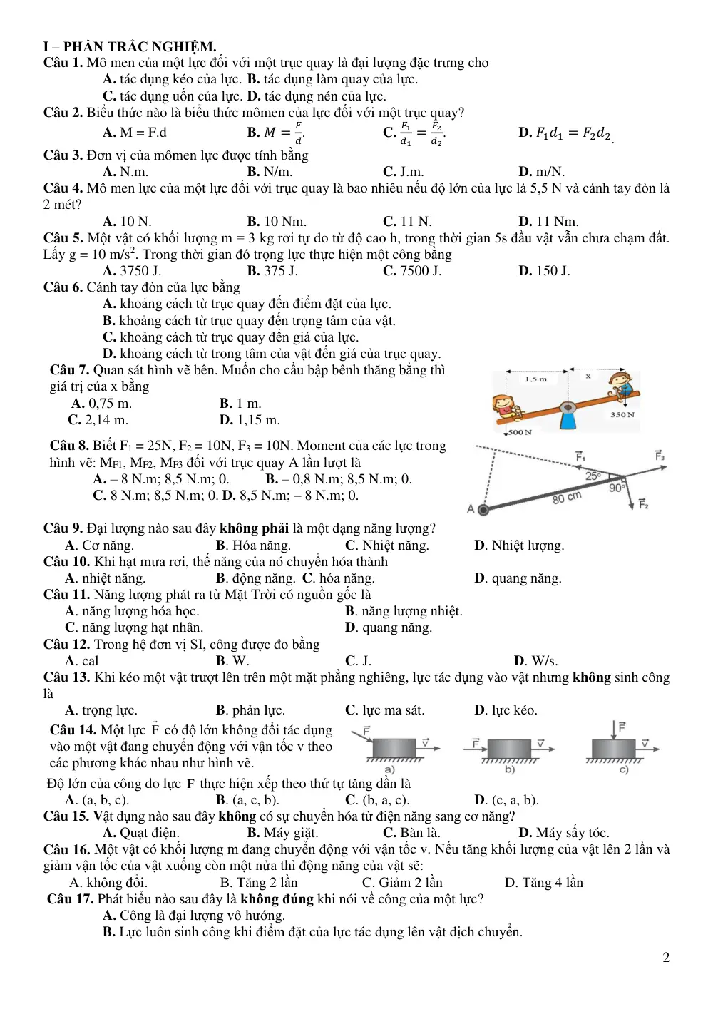 Đề cương ôn tập Giữa kì 2 Vật lí 10 năm 2024-2025 trường THPT Hoàng Văn Thụ (Hà Nội) - trang 2