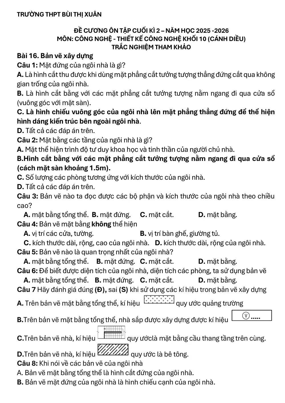 Đề cương ôn tập Học kì 2 Công nghệ Công nghiệp 10 năm 2025-2026 trường THPT Bùi Thị Xuân (Đà Lạt) - trang 1