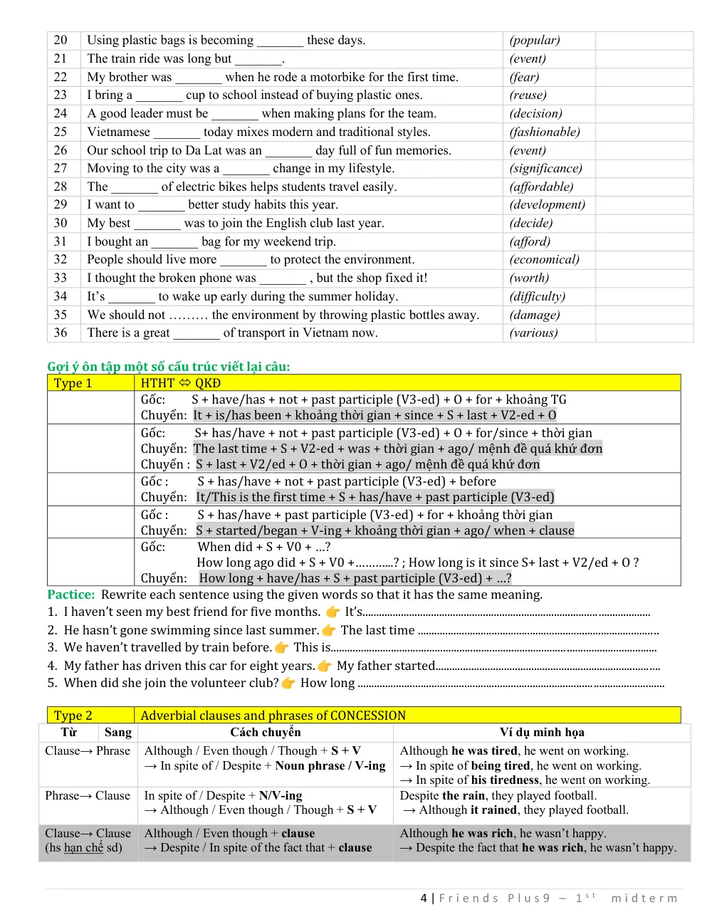 Đề cương ôn tập Giữa kì 1 Tiếng Anh 9 năm 2025-2026 trường THCS Trần Văn Ơn (TP Hồ Chí Minh) - trang 4