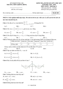 Trang đầu Đề thi Toán 11 Giữa kì 1 năm 2026 có đáp án