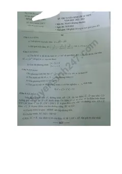 Trang đầu Đề tuyển sinh vào 10 Toán 2023-2024 Sở Bạc Liêu