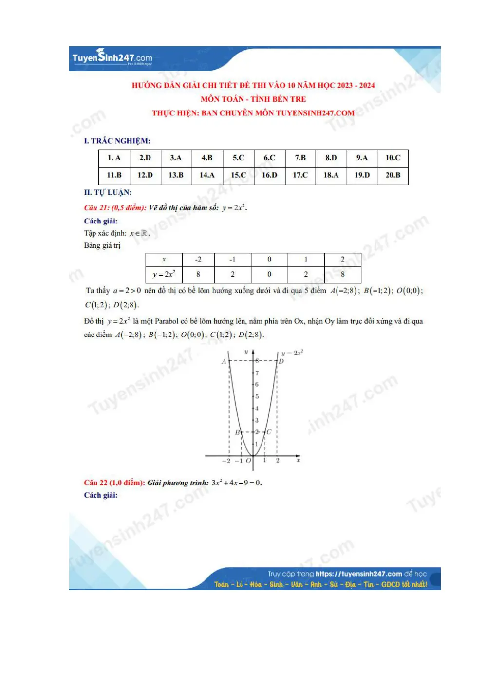 Đề tuyển sinh vào 10 Toán (chung) 2023-2024 Sở Bến Tre - trang 4