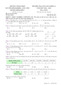 Trang đầu Đề thi Giữa kì 2 Toán 12 năm 2024-2025 trường THPT Nguyễn Bỉnh Khiêm (Hà Nội)