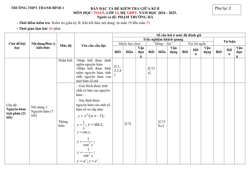 Đề thi Giữa kì 2 Toán 12 năm 2024-2025 trường THPT Thanh Bình 1 (Đồng Tháp) - trang 14