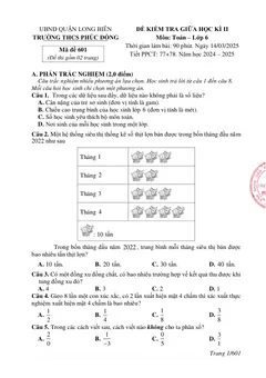 Trang đầu Đề thi Giữa kì 2 Toán 6 năm 2024-2025 trường THCS Phúc Đồng (Hà Nội)