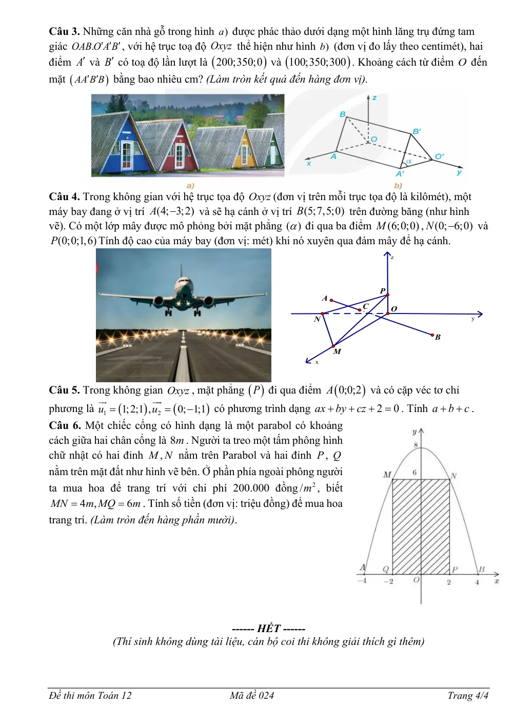 Đề thi Giữa kì 2 Toán 12 năm 2024-2025 trường THPT Minh Hà (Hà Nội) - trang 4