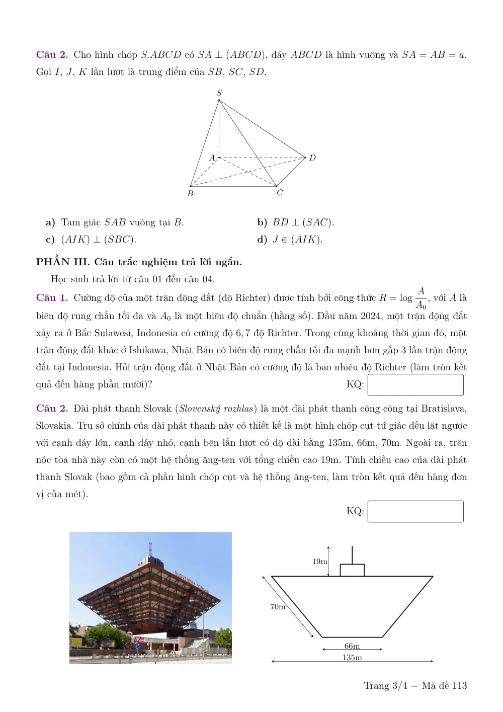 Đề thi Giữa kì 2 Toán 11 năm 2024-2025 trường THPT chuyên Lương Thế Vinh (Đồng Nai) - trang 11