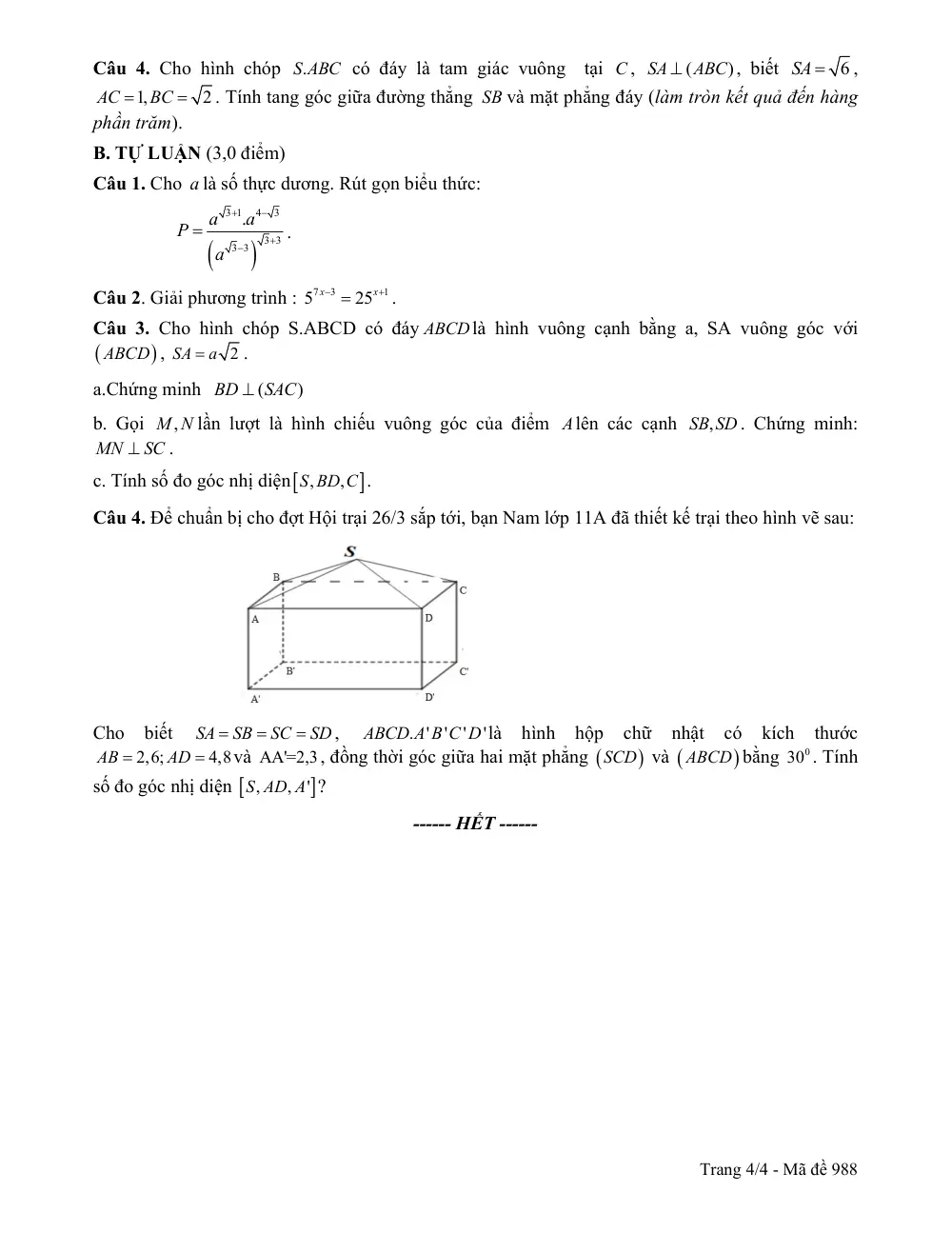 Đề thi Giữa kì 2 Toán 11 năm 2024-2025 trường THPT Vĩnh Linh (Quảng Trị) - trang 8