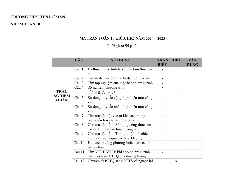 Đề thi Giữa kì 2 Toán 10 năm 2024-2025 trường THPT Ten Lơ Man (TP Hồ Chí Minh) - trang 8