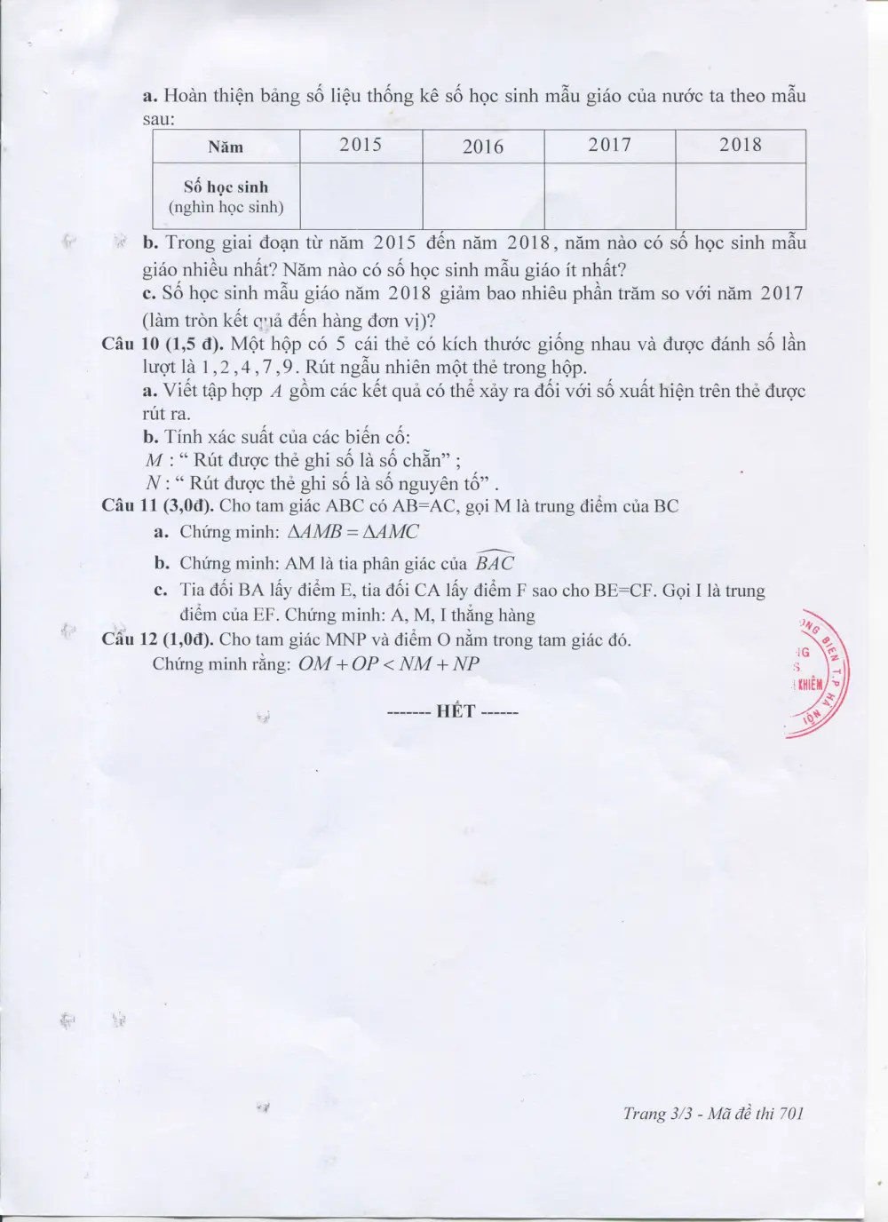 Đề thi Giữa kì 2 Toán 7 năm 2024-2025 trường THCS Nguyễn Bỉnh Khiêm (Hà Nội) - trang 3