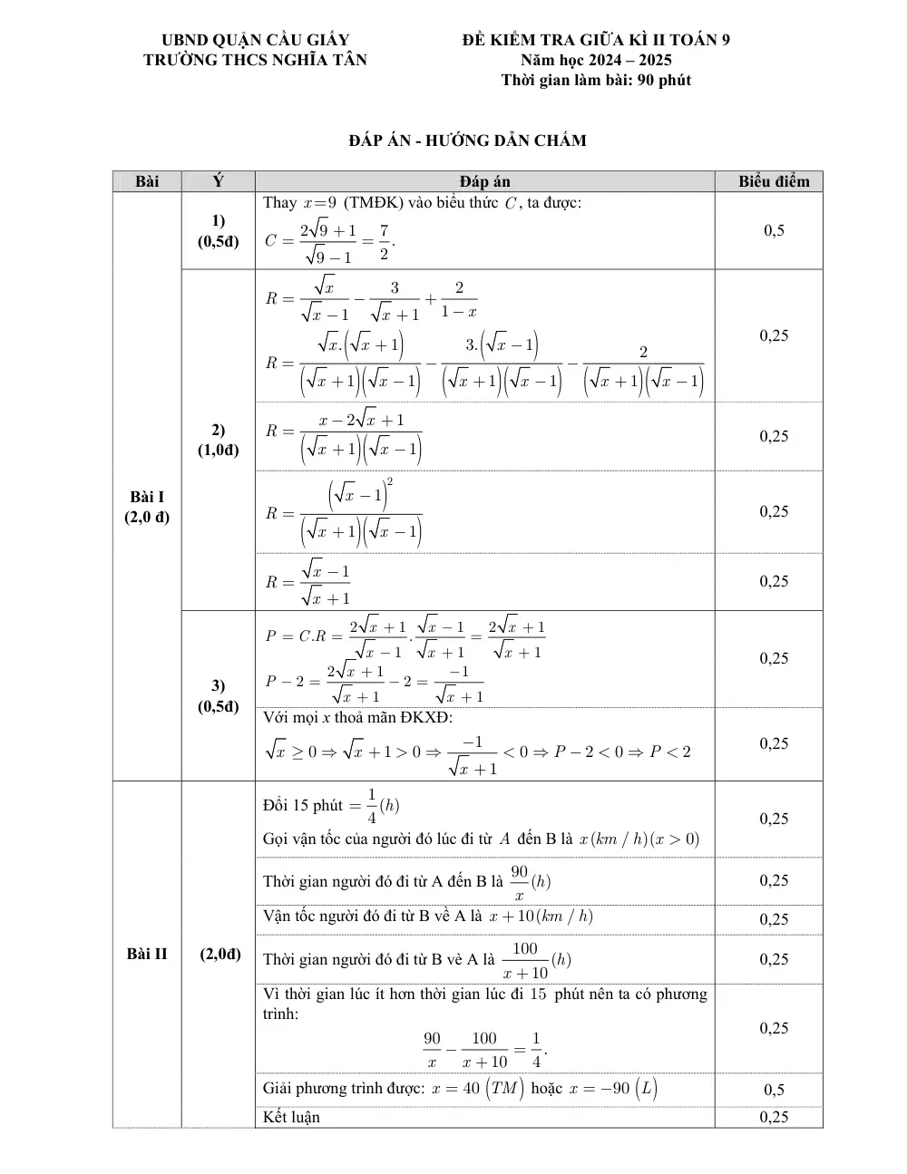 Đề thi Giữa kì 2 Toán 9 năm 2024-2025 trường THCS Nghĩa Tân (Hà Nội) - trang 2