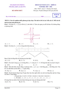 Trang đầu Đề thi thử Tốt nghiệp THPT Toán 2025-2026 trường THPT An Dương (Hải Phòng)