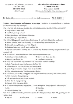 Trang đầu Đề thi thử Tốt nghiệp THPT Lịch sử 2025-2026 Sở Thanh Hóa (lần 1)