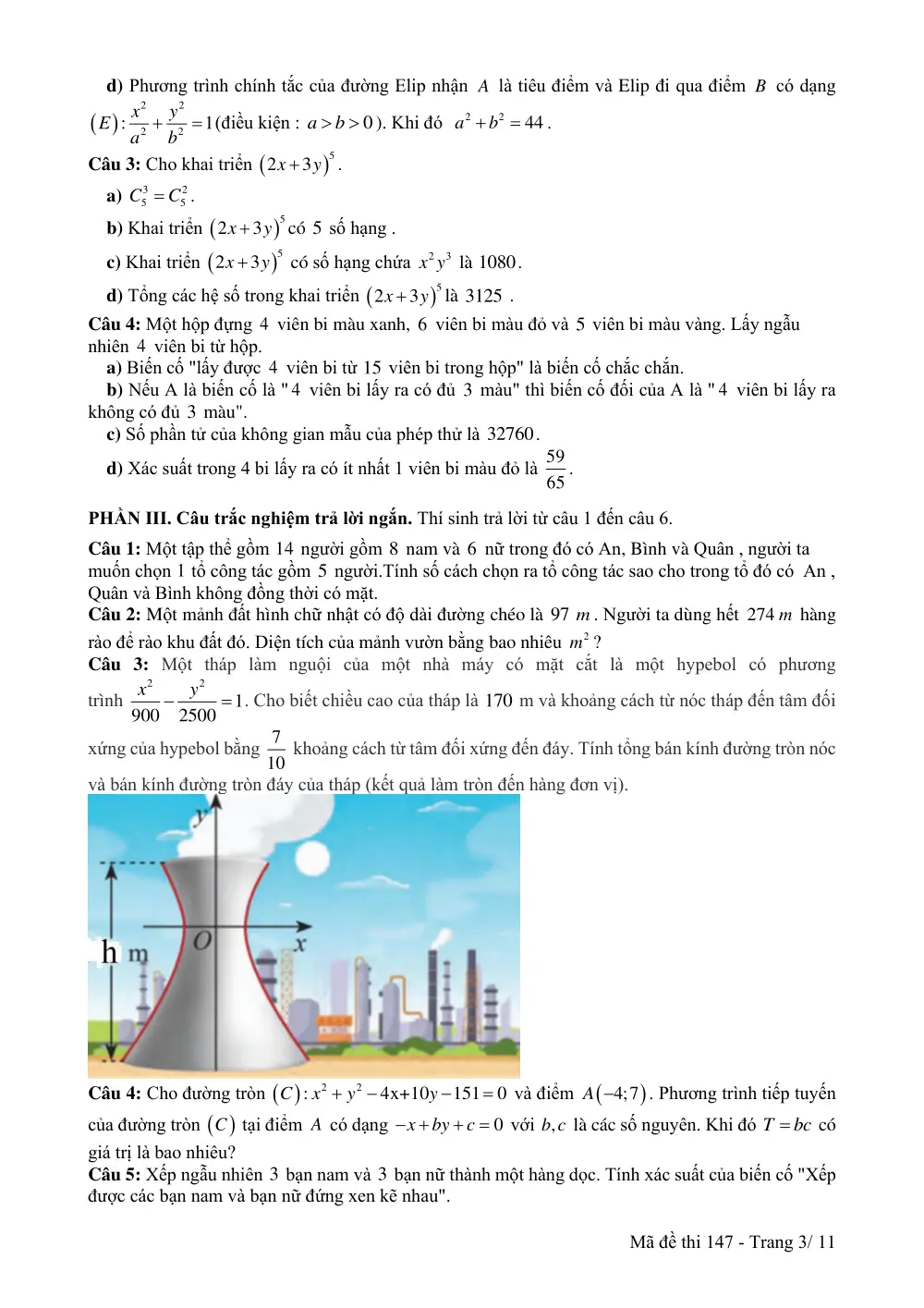Đề thi Học kì 2 Toán 10 năm 2024-2025 trường THPT Nguyễn An Ninh (TP Hồ Chí Minh) - trang 3