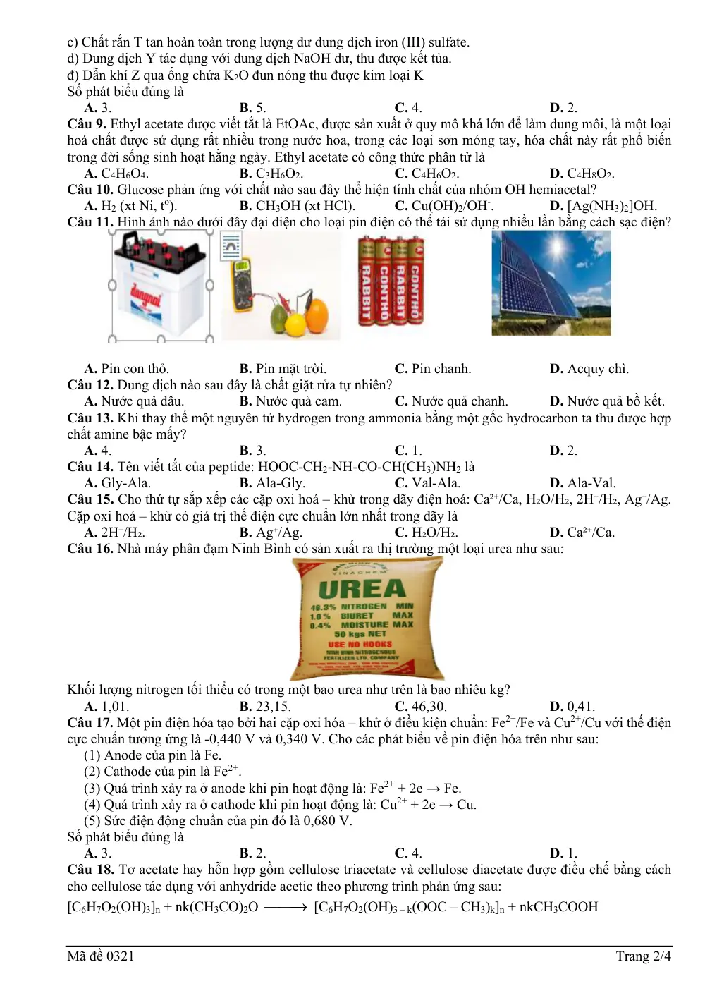Đề thi thử Tốt nghiệp THPT Hóa học 2025 - 2026 trường THPT Hàm Rồng (Thanh Hóa) - trang 2