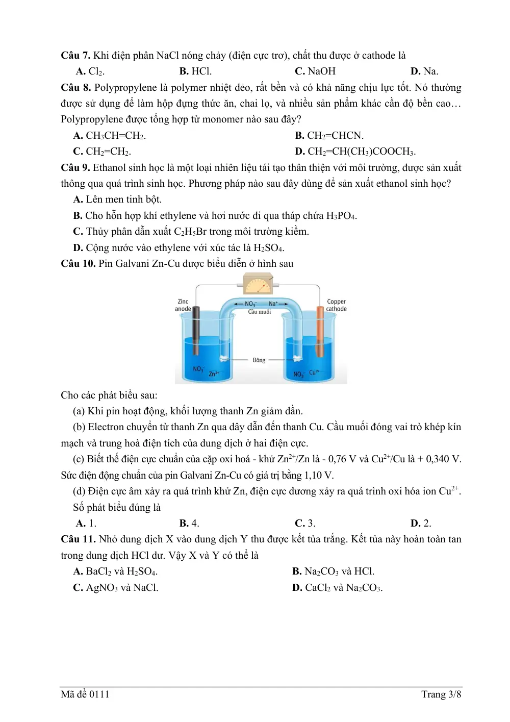 Đề thi thử Tốt nghiệp THPT Hóa học 2025 - 2026 trường THPT Chuyên Trần Phú (Hải Phòng) - trang 3