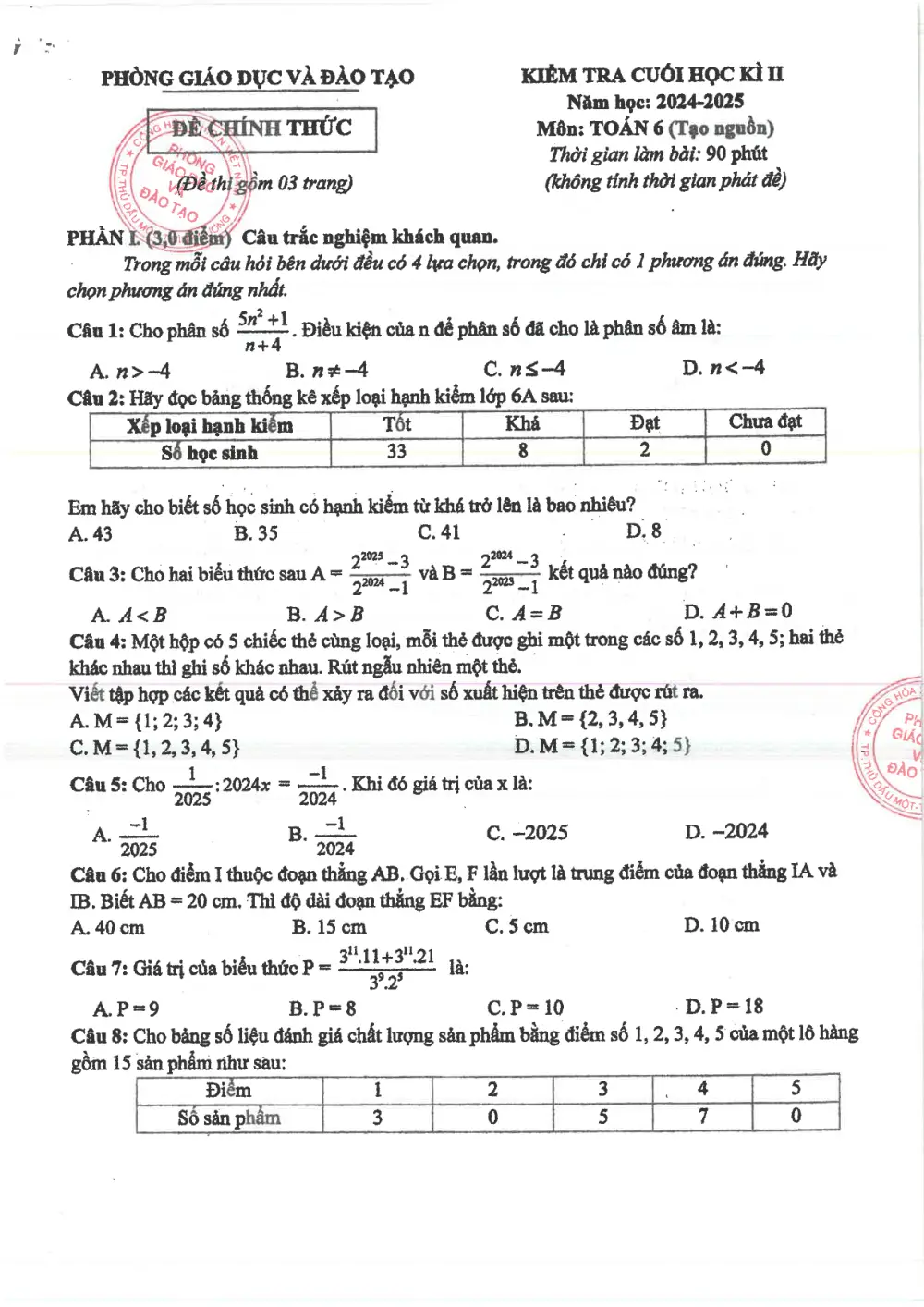 Đề thi Học kì 2 Toán 6 năm 2024-2025 phòng GD&ĐT Thủ Dầu Một (Bình Dương) - trang 7