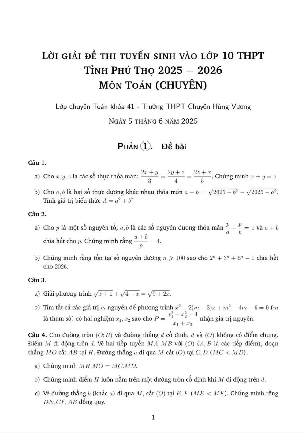 Đề tuyển sinh vào 10 Toán 2025-2026 trường chuyên Hùng Vương (Phú Thọ) - trang 2