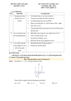Trang đầu Đề cương ôn tập Học kì 1 Toán 12 trường THPT Yên Hòa (Hà Nội) năm 2025-2026