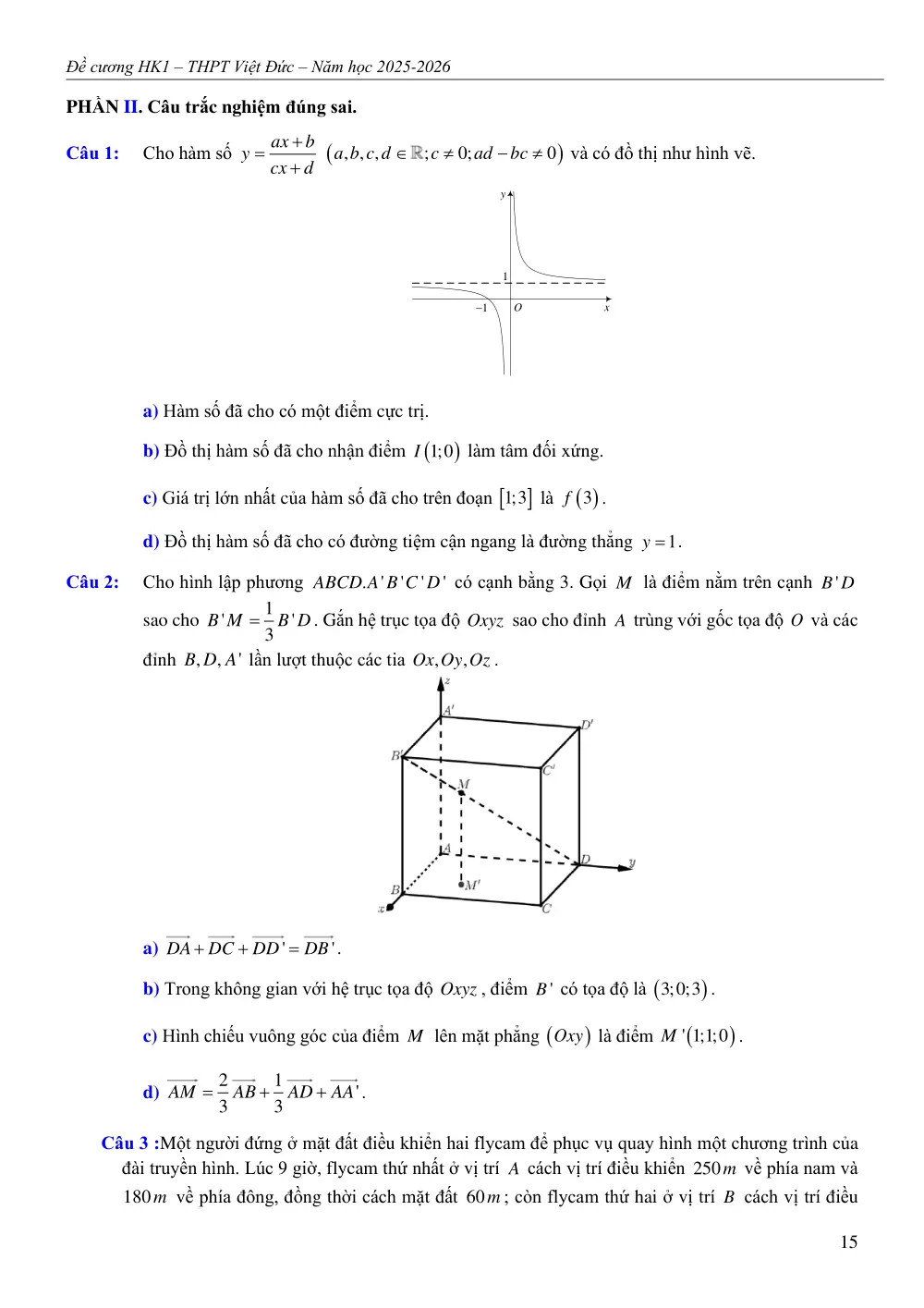 Đề cương ôn tập Học kì 1 Toán 12 trường THPT Việt Đức (Hà Nội) năm 2025-2026 - trang 15