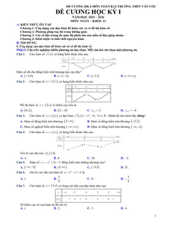 Trang đầu Đề cương ôn tập Học kì 1 Toán 12 trường THPT Vân Cốc (Hà Nội) năm 2025-2026