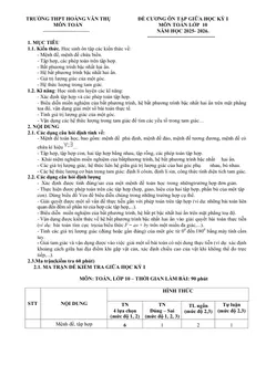 Trang đầu Đề cương ôn tập Giữa kì 1 Toán 10 trường THPT Hoàng Văn Thụ (Hà Nội) năm 2025-2026