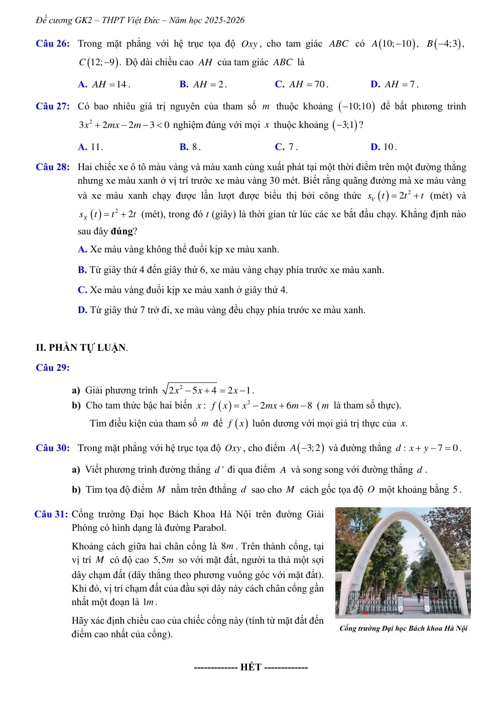 Đề cương ôn tập Giữa kì 2 Toán 10 trường THPT Việt Đức (Hà Nội) năm 2025-2026 - trang 10