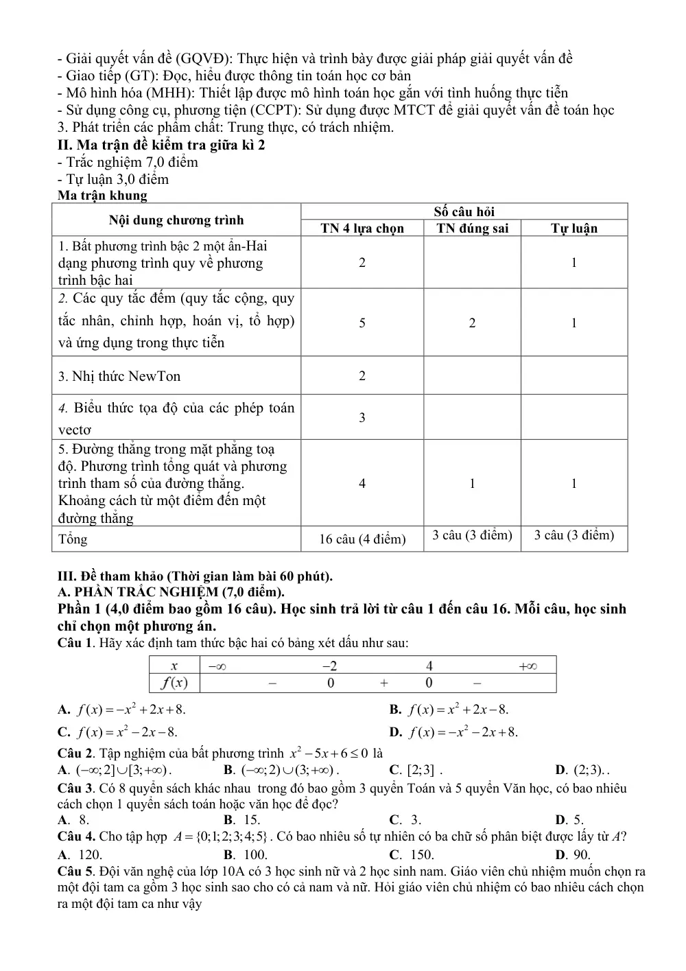Đề cương ôn tập Giữa kì 2 Toán 10 trường THPT Nguyễn Việt Hồng (Cần Thơ) năm 2025-2026 - trang 2
