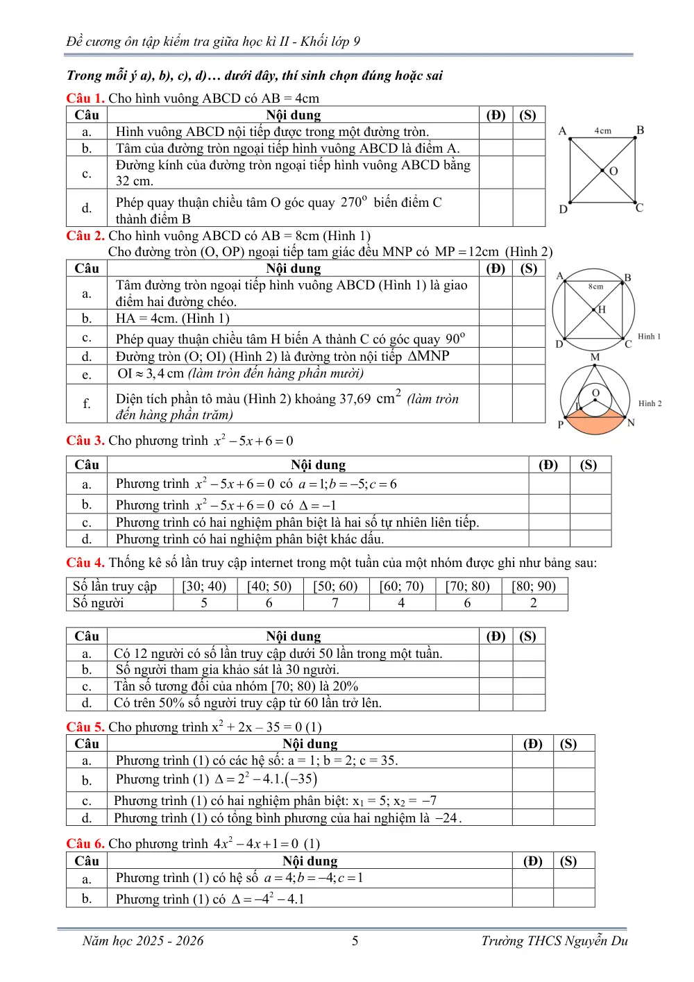 Đề cương ôn tập Giữa kì 2 Toán 9 trường THCS Nguyễn Du (Lâm Đồng) năm 2025-2026 - trang 6
