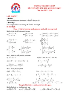 Trang đầu Đề cương ôn tập Học kì 1 Toán 9 trường THCS Phúc Diễn (Hà Nội) năm 2025-2026