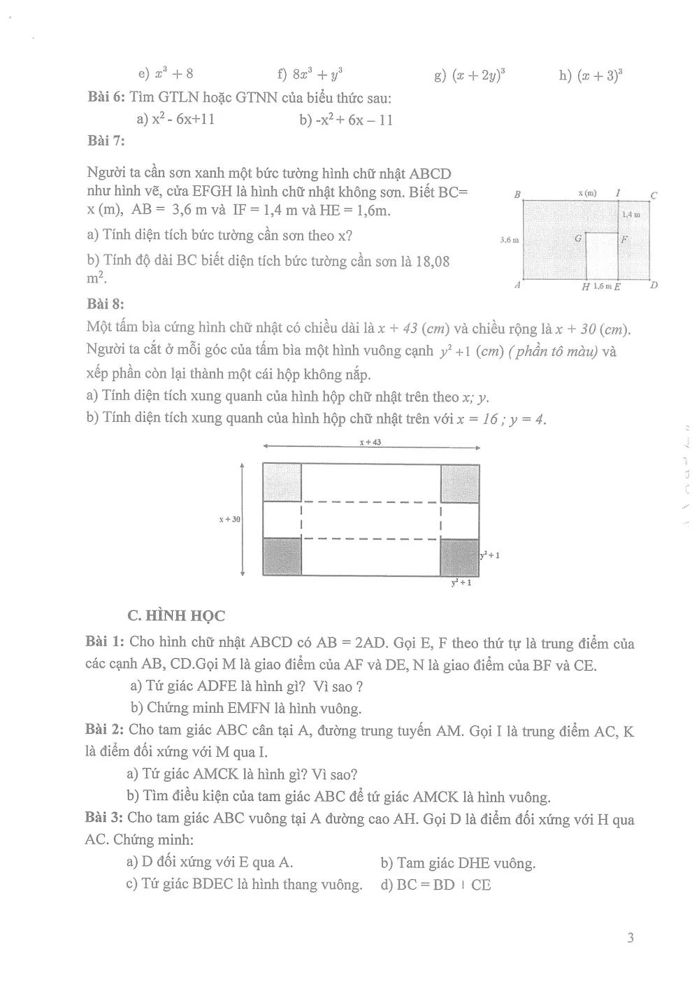 Đề cương ôn tập Học kì 1 Toán 8 năm 2025-2026 trường THCS Thọ Lộc (Hà Nội) - trang 3