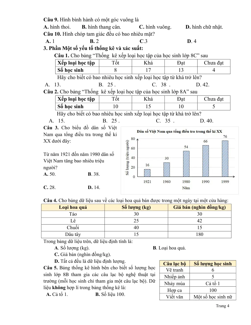 Đề cương ôn tập Học kì 1 Toán 8 năm 2025-2026 trường THCS Lê Quang Cường (TP Hồ Chí Minh) - trang 4
