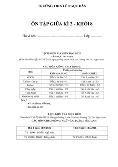 Trang đầu Đề cương ôn tập Giữa kì 2 Toán 8 trường THCS Lê Ngọc Hân (Hà Nội) năm 2025-2026