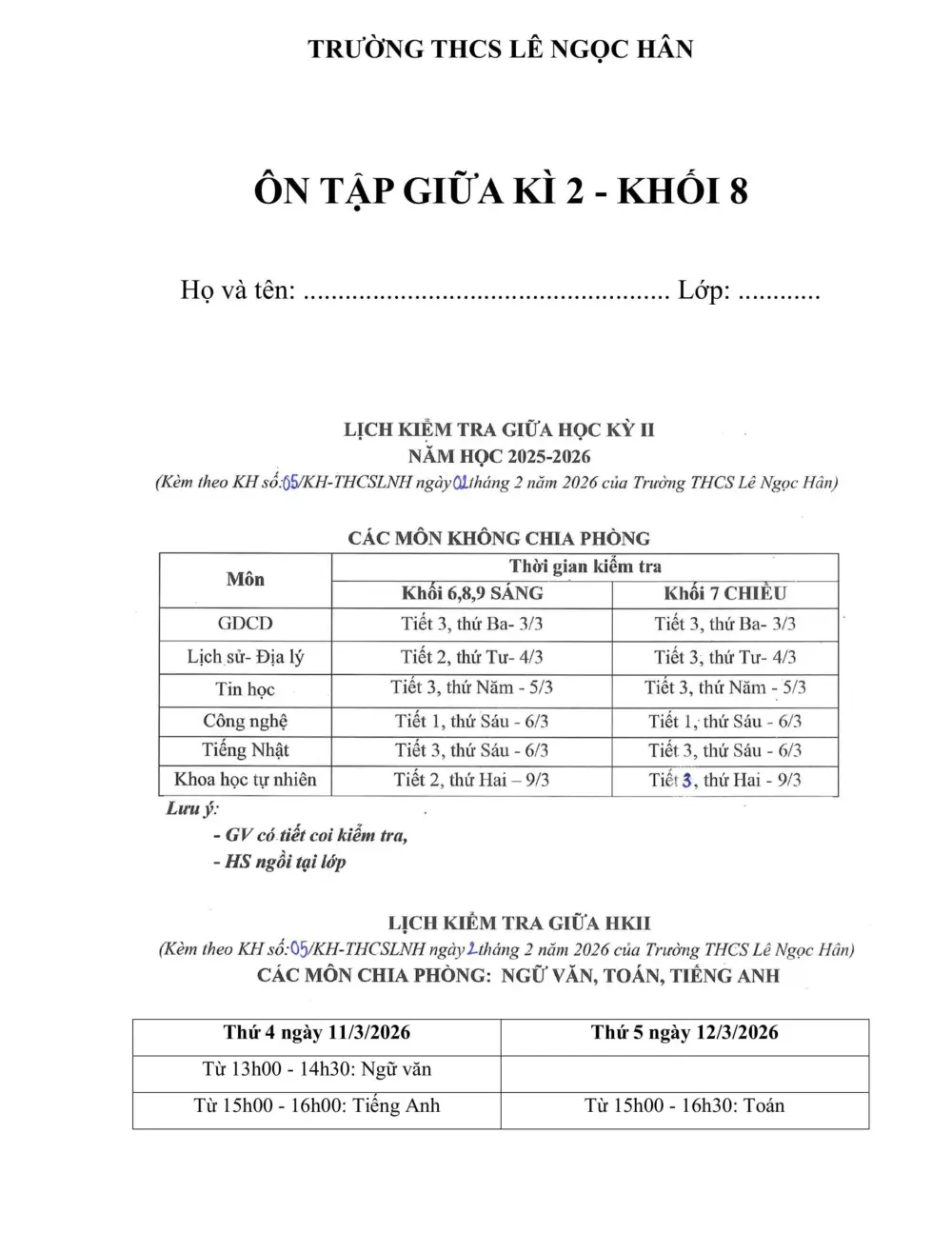 Đề cương ôn tập Giữa kì 2 Toán 8 trường THCS Lê Ngọc Hân (Hà Nội) năm 2025-2026 - trang 1