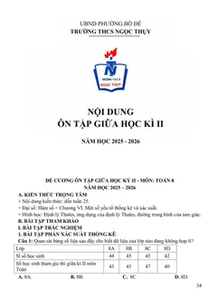 Trang đầu Đề cương ôn tập Giữa kì 2 Toán 8 trường THCS Ngọc Thụy (Hà Nội) năm 2025-2026